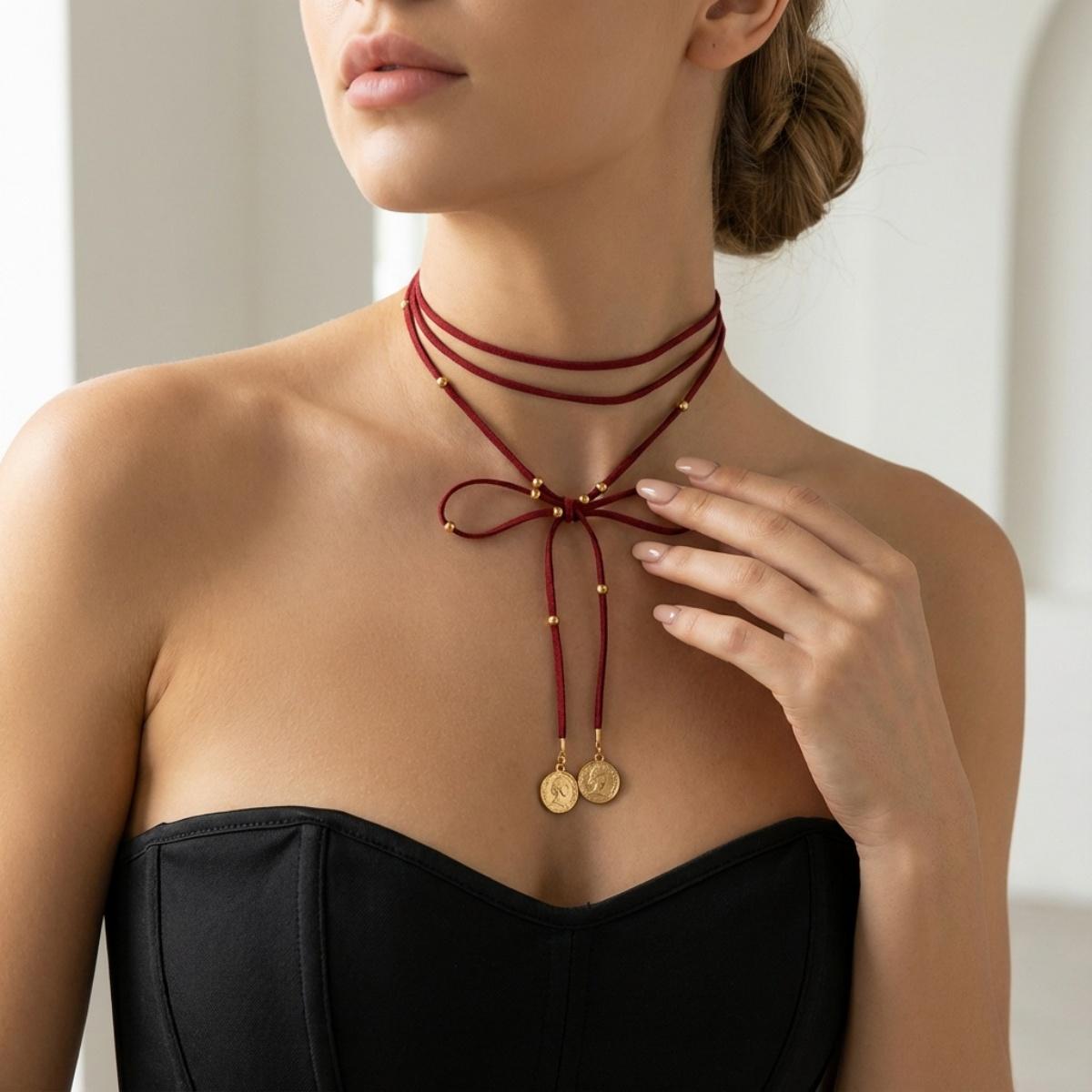 Vintage Red Velvet Leather Rope Bowknot Round Coins Pendant Multilayer Necklace For Women Men Elegant CCB Beads Choker Zircon
Vintage Red Velvet Leather Rope Bowknot Round Coins Pendant Multilayer Necklace For Women Men Elegant CCB Beads Choker Zircon