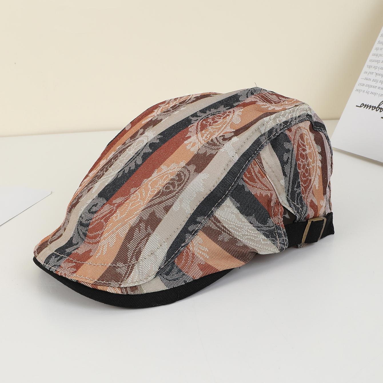Ethnic fashion color matching striped cashew flower beret street travel with face small front hat One Size хакі
Ethnic fashion color matching striped cashew flower beret street travel with face small front hat One Size хакі