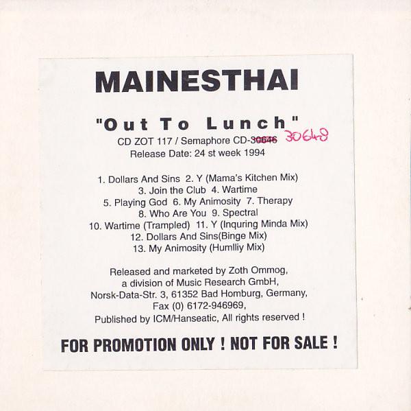 CD MAINESTHAI - Out To Lunch CDZOT117PROMO Zoth Ommog 1994 Germany Dance & Electronica Used
CD MAINESTHAI - Out To Lunch CDZOT117PROMO Zoth Ommog 1994 Germany Dance & Electronica Used