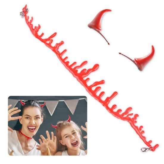 Yousheng 2 шт./комплект капающая кровь ожерелье маленький демон дьявол рога заколки для волос смешные заколки для Хэллоуина ужасное ожерелье косплей костюм