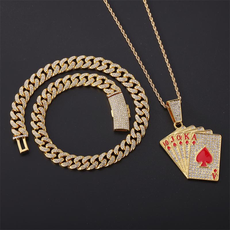 HIP HOP Bling Iced Out Red Poker Card Pendants Cuban Chain Necklace for Women Men Shiny Zircon Necklace Rappers Jewelry
HIP HOP Bling Iced Out Red Poker Card Pendants Cuban Chain Necklace for Women Men Shiny Zircon Necklace Rappers Jewelry