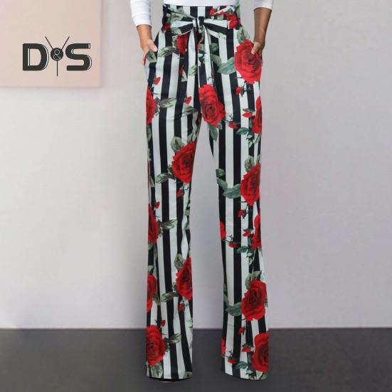 Women Pants Flower Print High Waist Wide Leg Straight Lace Up Bow knot Pockets Full Length Loose Colorful Lady Commute Long Trousers
Women Pants Flower Print High Waist Wide Leg Straight Lace Up Bow knot Pockets Full Length Loose Colorful Lady Commute Long Trousers