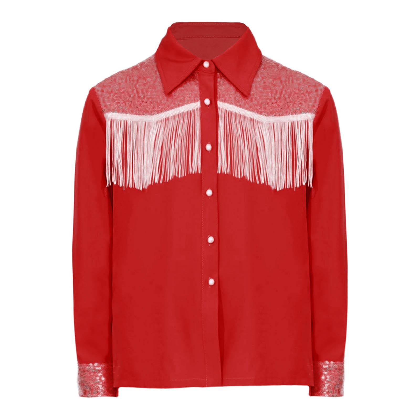 Girls Western Cowgirl Costume Lapel Long Sleeves Button Down Shirt Shiny Sequins Fringe Design Dress Up Shirt 5-6 Years червоний
Girls Western Cowgirl Costume Lapel Long Sleeves Button Down Shirt Shiny Sequins Fringe Design Dress Up Shirt 5-6 Years червоний
