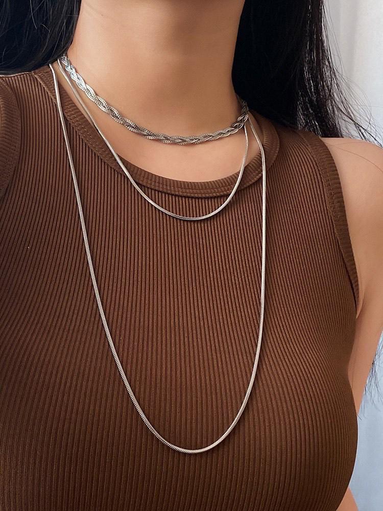 Очень длинная титановая сталь цепочка змеиная кость - Минималистичный аксессуар легкой роскоши