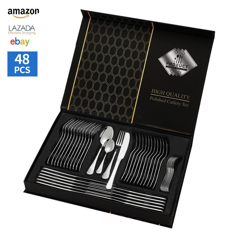 Набор посуды из нержавеющей стали 1010, нож для стейка в стиле вестерн, вилка, ложка, десертная ложка, 48 наборов 48set серебряный
Набор посуды из нержавеющей стали 1010, нож для стейка в стиле вестерн, вилка, ложка, десертная ложка, 48 наборов 48set серебряный