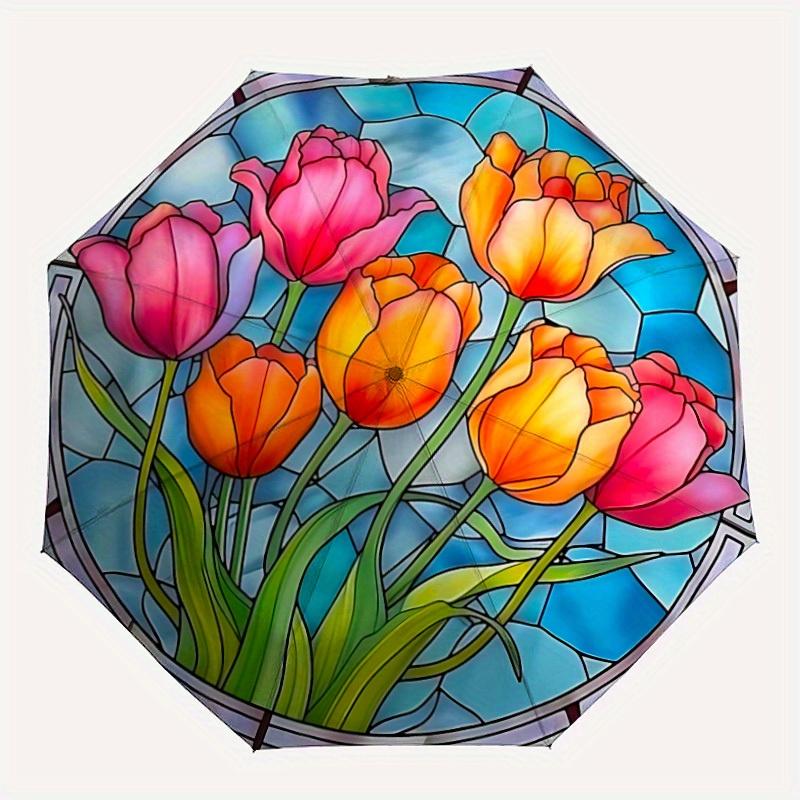 1pc Tulip Stained Glass Automatic Folding Umbrella - 8-Rib Iron Frame, Windproof, Portable Sunshade with Plastic Handle for Travel & Outdoor
1pc Tulip Stained Glass Automatic Folding Umbrella - 8-Rib Iron Frame, Windproof, Portable Sunshade with Plastic Handle for Travel & Outdoor