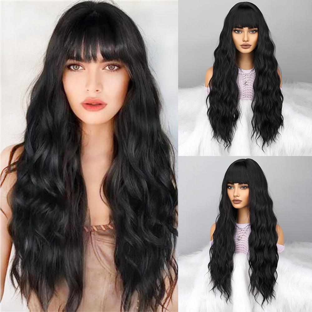 Miss Wig Натуральна чорна довгохвиляста перука з чубчиком Перука з синтетичного високотемпературного волокна підходить для щоденного носіння Перуки для вечірок
Miss Wig Натуральна чорна довгохвиляста перука з чубчиком Перука з синтетичного високотемпературного волокна підходить для щоденного носіння Перуки для вечірок