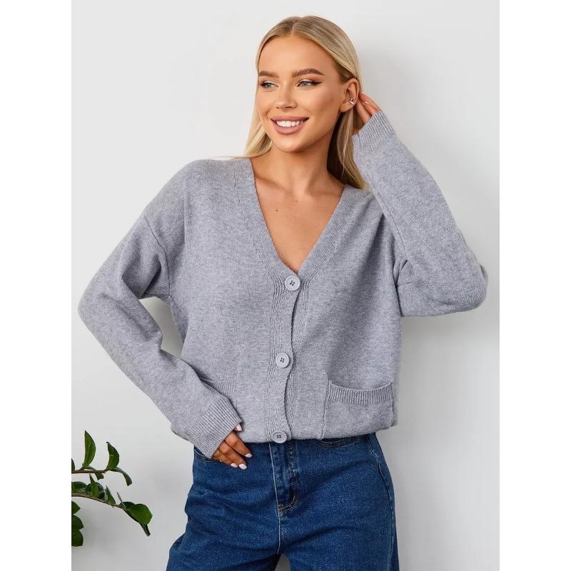 Вязаный кардиган с длинными рукавами, осенний повседневный свитер с V-образным вырезом, женская куртка, удобная, универсальная и модная S серый
Вязаный кардиган с длинными рукавами, осенний повседневный свитер с V-образным вырезом, женская куртка, удобная, универсальная и модная S серый