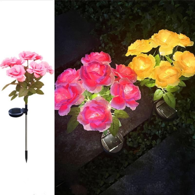 Светодиодные 7-головые розовые фонари на солнечной батарее, цветочный декор для сада, наружное ландшафтное освещение для дорожек, декоративные атмосферные фонари для газона