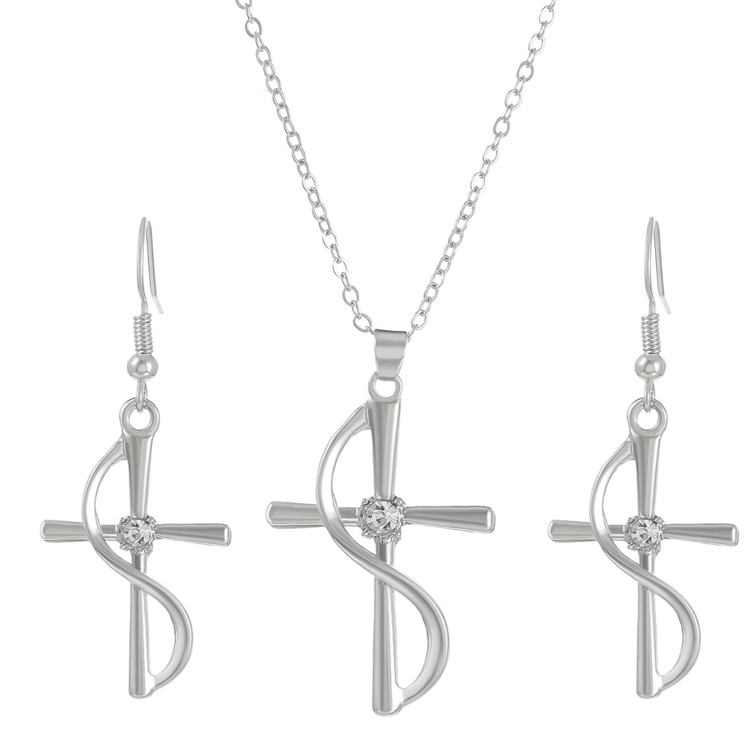 Stylish Cross Pendant Earrings and Necklace Set with Diamonds
Stylish Cross Pendant Earrings and Necklace Set with Diamonds