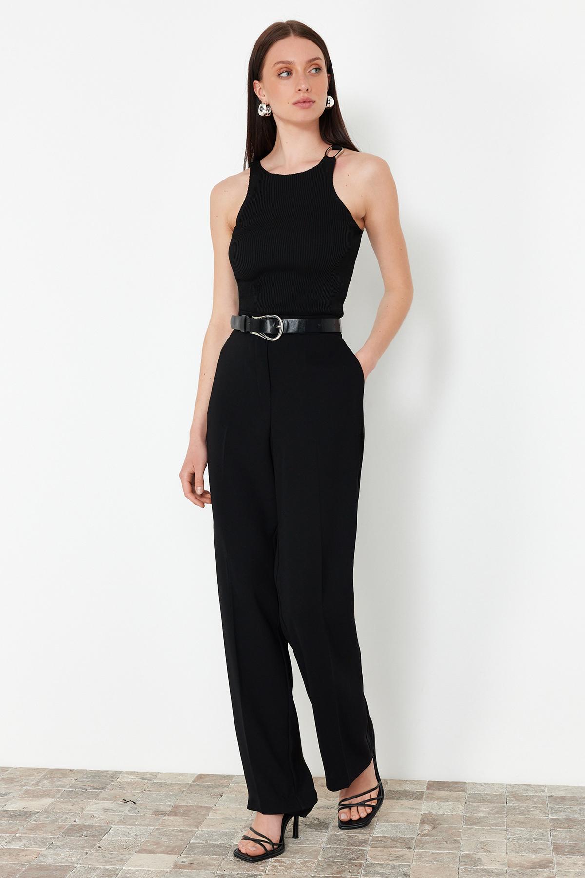 Женская модная новая блузка, черная трикотажная блузка с аксессуарами S чёрный 
Женская модная новая блузка, черная трикотажная блузка с аксессуарами S чёрный