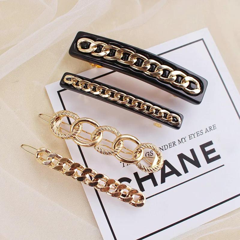 Fashion Chain Hair Clip Acetate Alloy Hairgrip Barrettes Hairpin Geometric Gold Color Side Pins Women Hair Accessories
Fashion Chain Hair Clip Acetate Alloy Hairgrip Barrettes Hairpin Geometric Gold Color Side Pins Women Hair Accessories
