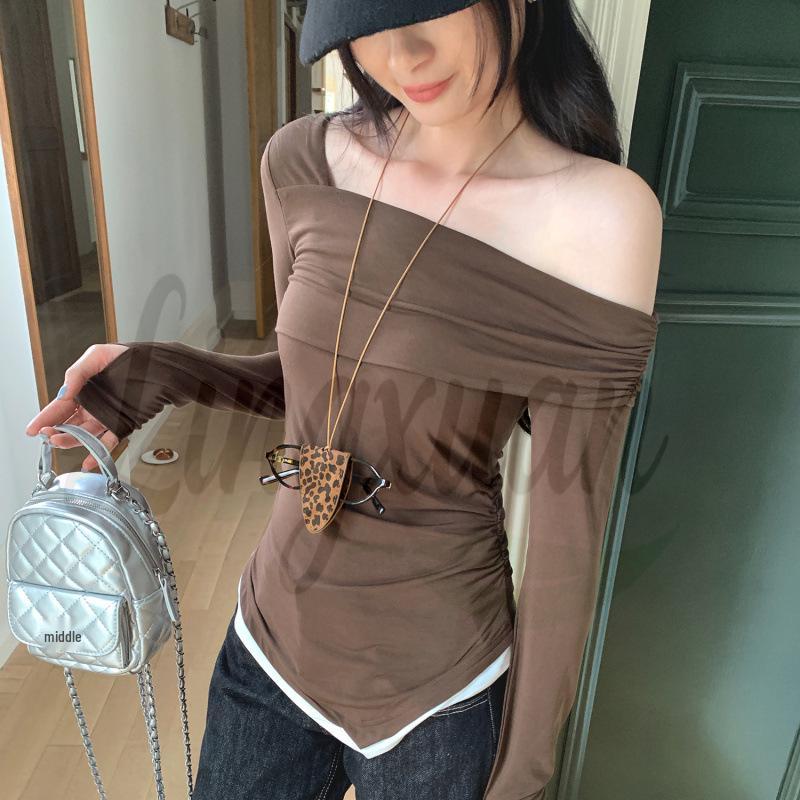 Chic One-Shoulder Long Sleeve T-Shirt - Women s Autumn/Winter Top Small кавовий
Chic One-Shoulder Long Sleeve T-Shirt - Women s Autumn/Winter Top Small кавовий