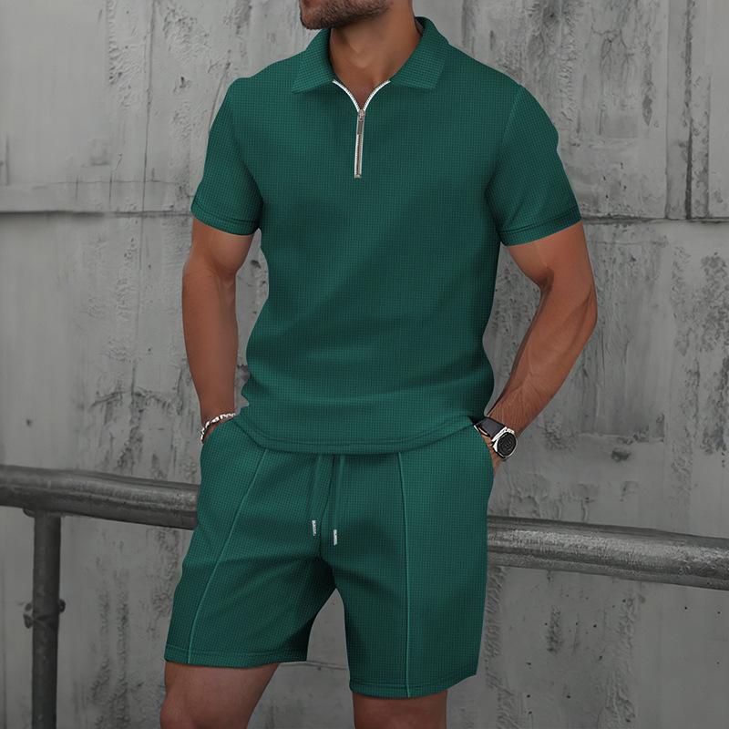 Men Europe and the United States new summer Waffle solid color zip-up lapel short-sleeve suit shorts two sets 3XL зелений
Men Europe and the United States new summer Waffle solid color zip-up lapel short-sleeve suit shorts two sets 3XL зелений