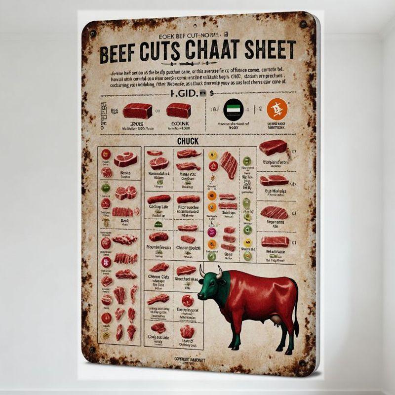 Vintage Beef Cuts Chaat Sheet Metal Tin Sign, Rustic Old Fashioned Beef Cuts Instructional Poster for Home Decor Man Cave Bar 20x30cm(7.8x11.8inch)
Vintage Beef Cuts Chaat Sheet Metal Tin Sign, Rustic Old Fashioned Beef Cuts Instructional Poster for Home Decor Man Cave Bar 20x30cm(7.8x11.8inch)