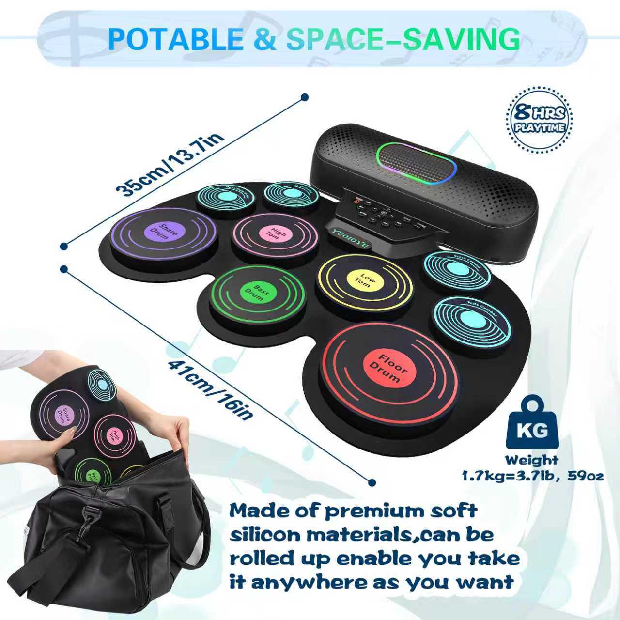 English Version Colorful Roll-Up Drum Kit – Portable Desktop Percussion Practice Set
English Version Colorful Roll-Up Drum Kit – Portable Desktop Percussion Practice Set