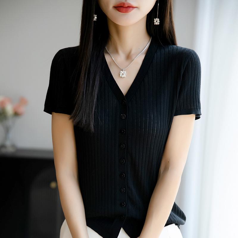 Новый летний вязаный кардиган с V-образным вырезом и зауженными полосками. Модный и универсальный топ с короткими рукавами. XXL чёрный
Новый летний вязаный кардиган с V-образным вырезом и зауженными полосками. Модный и универсальный топ с короткими рукавами. XXL чёрный