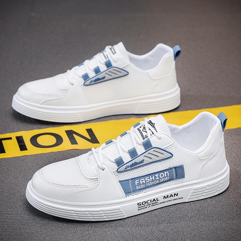 2024 летняя новая мужская обувь дышащая полая сетчатая белая обувь мужская корейская версия модная универсальная тканевая обувь повседневная доска 39 белый