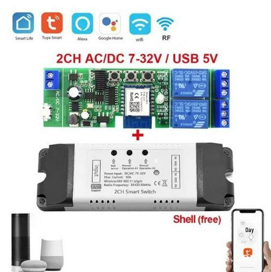 Tuya WiFi Smart Switch RF Module with Inching/Interlock (1, 2, 4-way) 7-32V/85-250V 1-way AC 85-250V Tuya (WiFi) with case
Tuya WiFi Smart Switch RF Module with Inching/Interlock (1, 2, 4-way) 7-32V/85-250V 1-way AC 85-250V Tuya (WiFi) with case