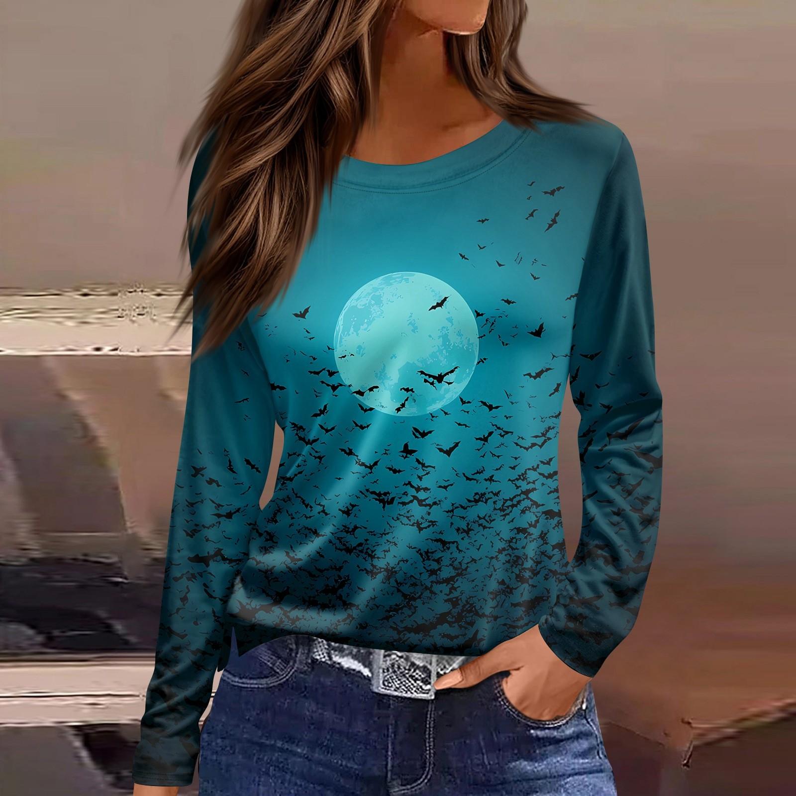 Women s Fashion Casual Slit Hem Round Neck Long Sleeve Loose Halloween Printed T-Shirt Ladies Top XL ціан
Women s Fashion Casual Slit Hem Round Neck Long Sleeve Loose Halloween Printed T-Shirt Ladies Top XL ціан