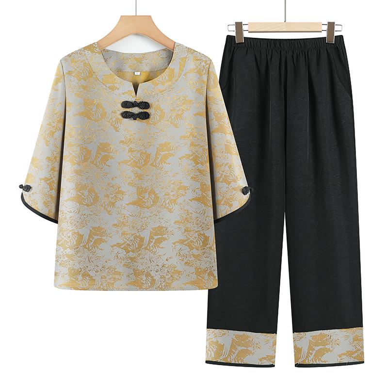 Spring/Summer Chinese-Style Stand Collar Top & Pants Set for Middle-Aged Women, Plus Size, Loose, Comfortable 3XL (115-130 kg)
Spring/Summer Chinese-Style Stand Collar Top & Pants Set for Middle-Aged Women, Plus Size, Loose, Comfortable 3XL (115-130 kg)