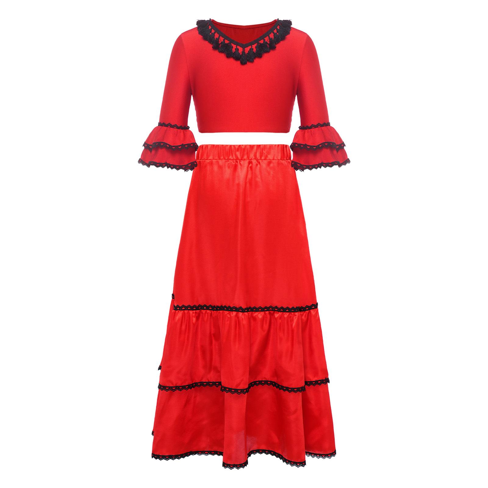 Girls Flamenco Dance Half Sleeves Crop Top Tassel Satin Tiered Skirt Elastic Waistband Performance Set 5-6 Years червоний
Girls Flamenco Dance Half Sleeves Crop Top Tassel Satin Tiered Skirt Elastic Waistband Performance Set 5-6 Years червоний