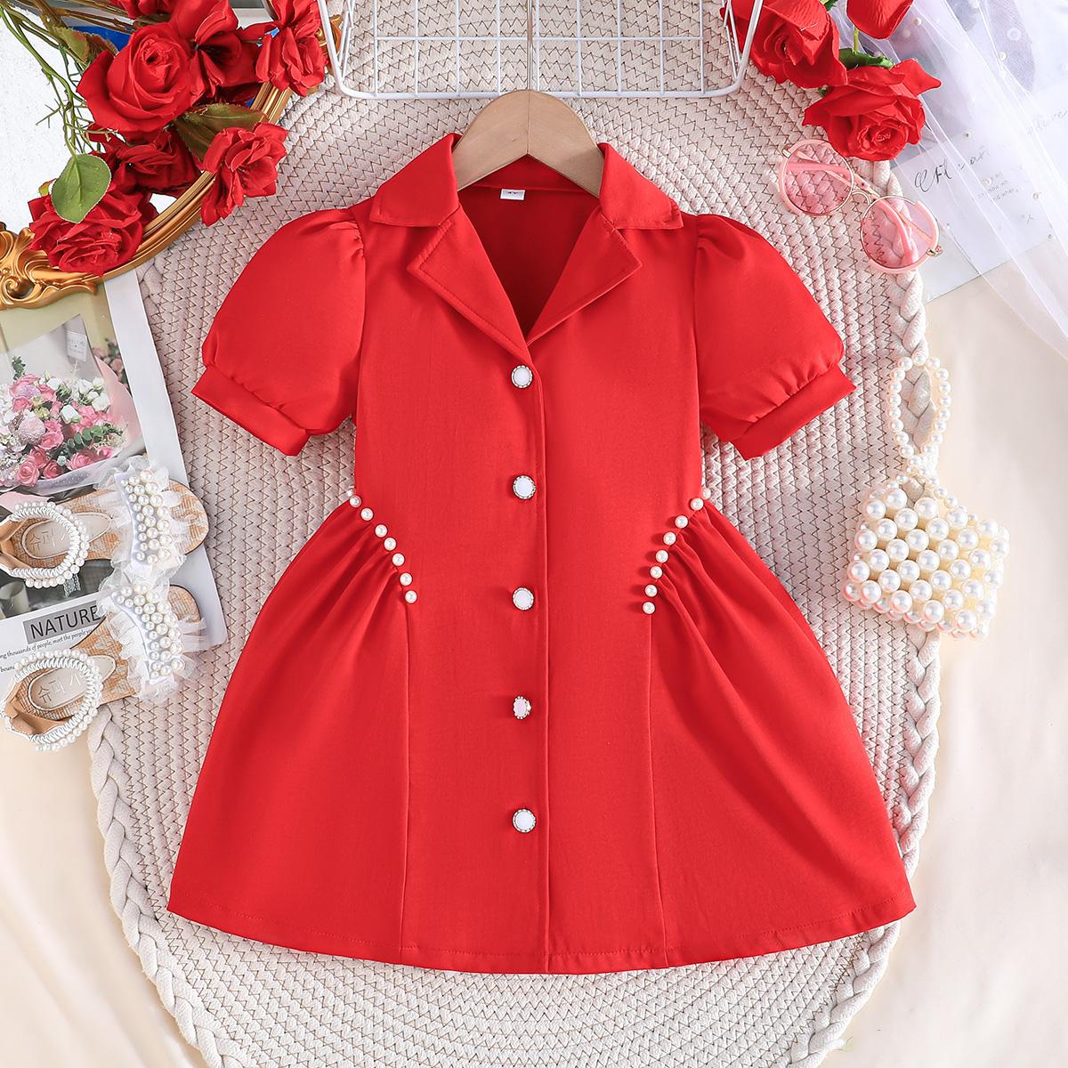 Kids Formal Dress, Notched Collar Puff Sleeve with Pearl Trim and Buttons 3Y ализарин красный
Kids Formal Dress, Notched Collar Puff Sleeve with Pearl Trim and Buttons 3Y ализарин красный