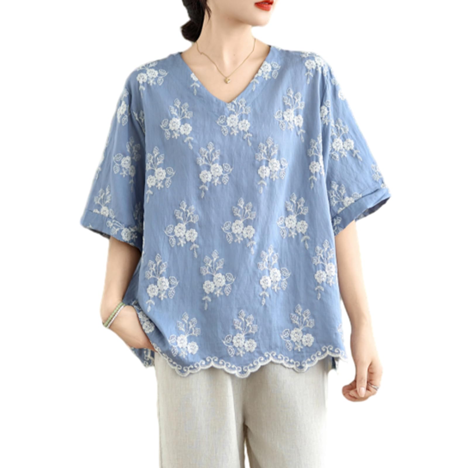 JoccKorr Short Sleeve Floral Embroidered Elegant and Plus Size Loose Cute and Perfect for and Office Perfect for Spring and Summer Women s V-Neck синий
JoccKorr Short Sleeve Floral Embroidered Elegant and Plus Size Loose Cute and Perfect for and Office Perfect for Spring and Summer Women s V-Neck синий