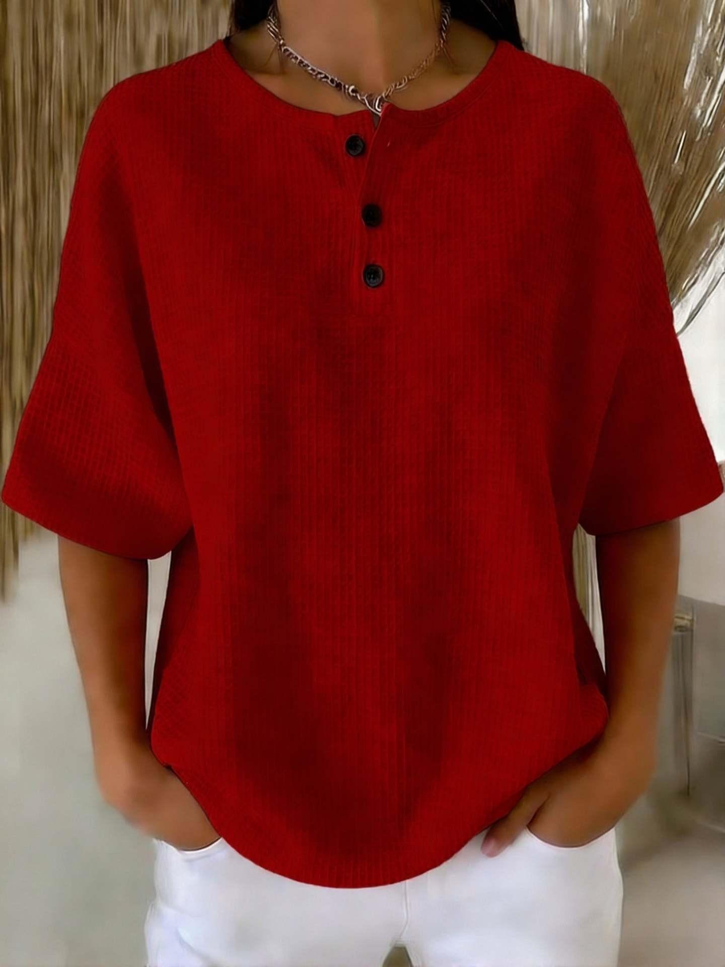 Spot fashion round neck waffle summer new solid color pullover middle sleeve top S красный
Spot fashion round neck waffle summer new solid color pullover middle sleeve top S красный