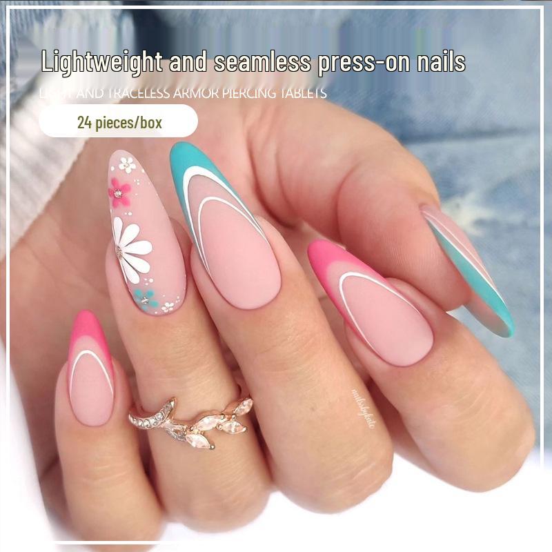 24-Piece Color-Block Floral Wearable Nails - French Style Nail Tips in European and American Designs Glue Set
24-Piece Color-Block Floral Wearable Nails - French Style Nail Tips in European and American Designs Glue Set