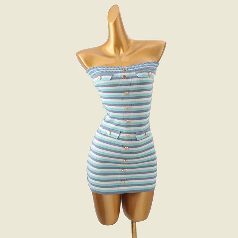 Summer Stretch Slim fit Slimming Fashion Sexy Striped Knitted Strapless Dress Contrast Color Bag Hip Sexy Foreign Trade Short dress Blue M
Summer Stretch Slim fit Slimming Fashion Sexy Striped Knitted Strapless Dress Contrast Color Bag Hip Sexy Foreign Trade Short dress Blue M