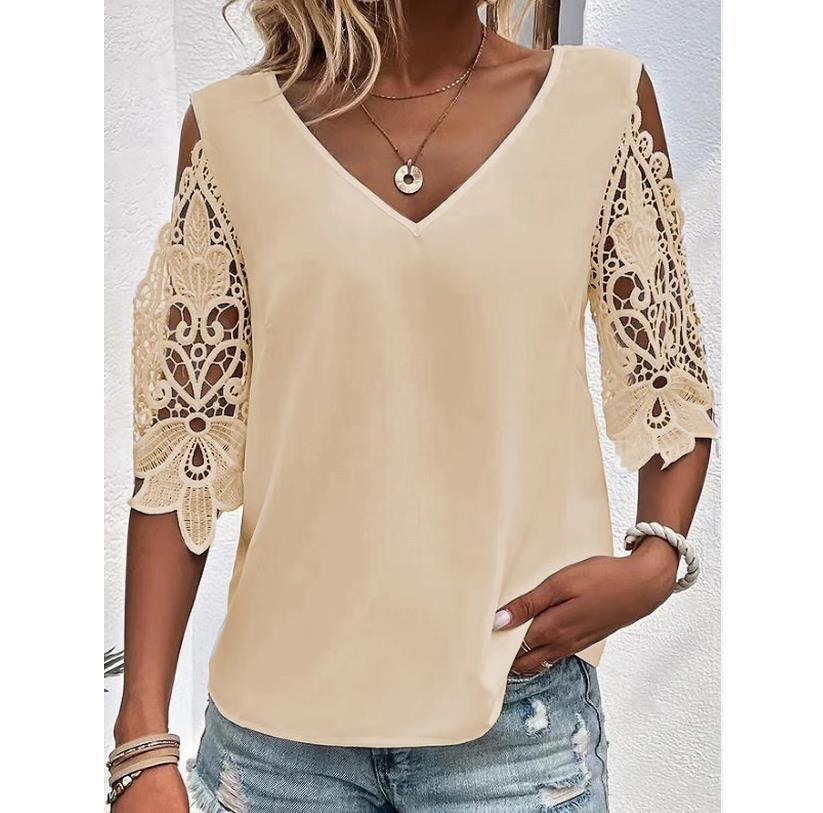 A New Summer Casual And Sweet Solid-color V-neck Lace Five-quarter Sleeve Women s T-shirt For Ladies L розовый
A New Summer Casual And Sweet Solid-color V-neck Lace Five-quarter Sleeve Women s T-shirt For Ladies L розовый