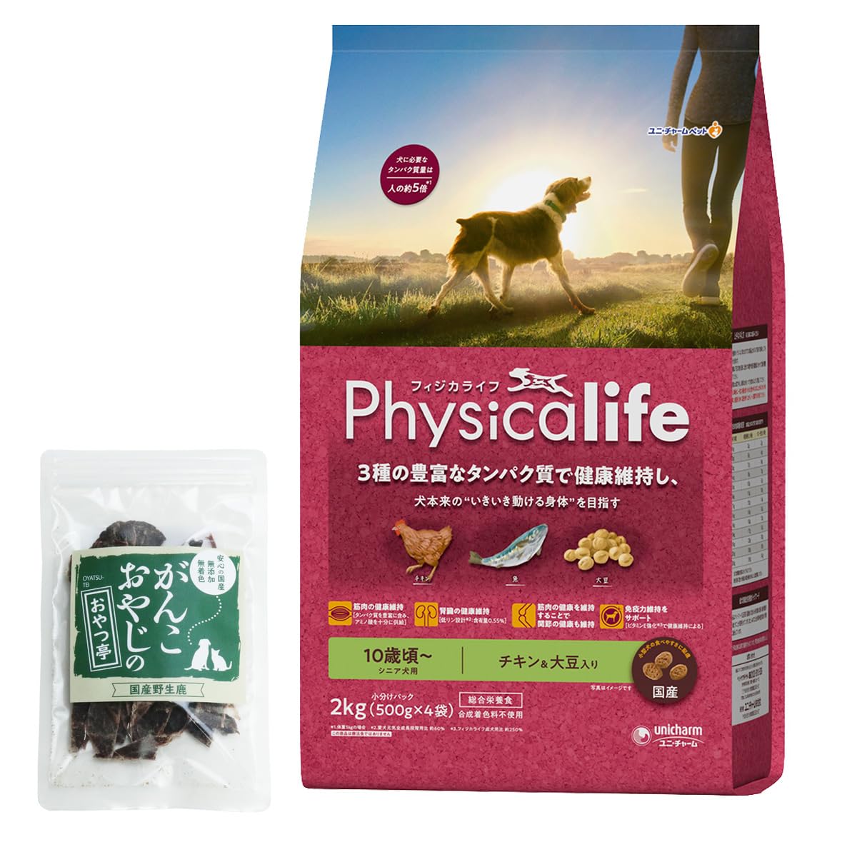 Physicalife for Senior Dogs with Chicken Soybeans 2kg Ganko Oyatsutei Domestic Venison Jerky Unicharm Dog Food & + Oyaji s (Trial Size)
Physicalife for Senior Dogs with Chicken Soybeans 2kg Ganko Oyatsutei Domestic Venison Jerky Unicharm Dog Food & + Oyaji s (Trial Size)