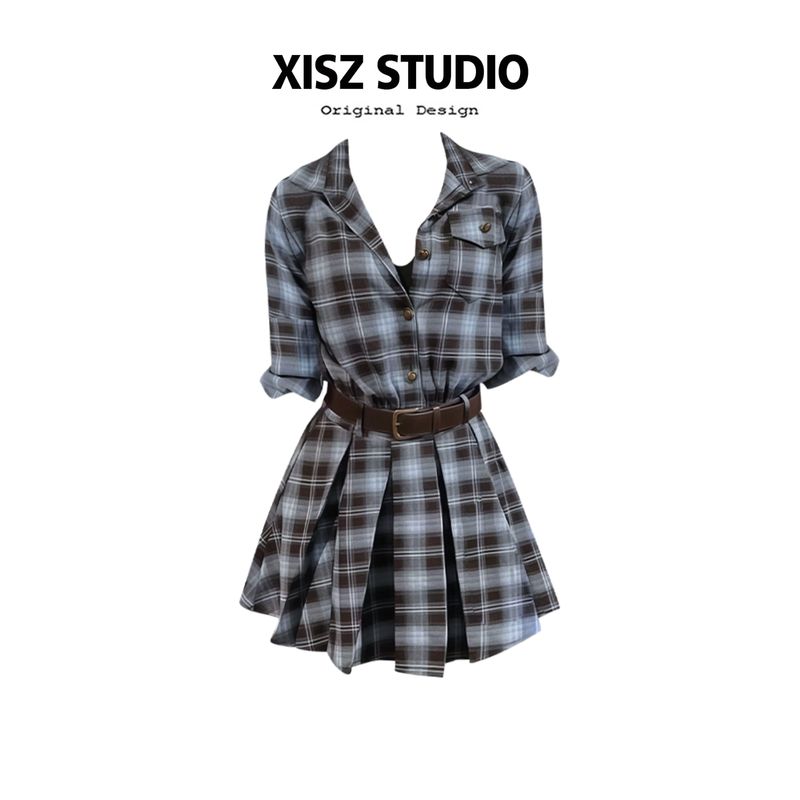 Hong Kong Style Retro Color-Blocked Plaid Polo Collar Shirt Dress for Women, Spring and Summer, Petite, Waist-Cinching, Slimming A-Line Short Dress Blue Brown S
Hong Kong Style Retro Color-Blocked Plaid Polo Collar Shirt Dress for Women, Spring and Summer, Petite, Waist-Cinching, Slimming A-Line Short Dress Blue Brown S