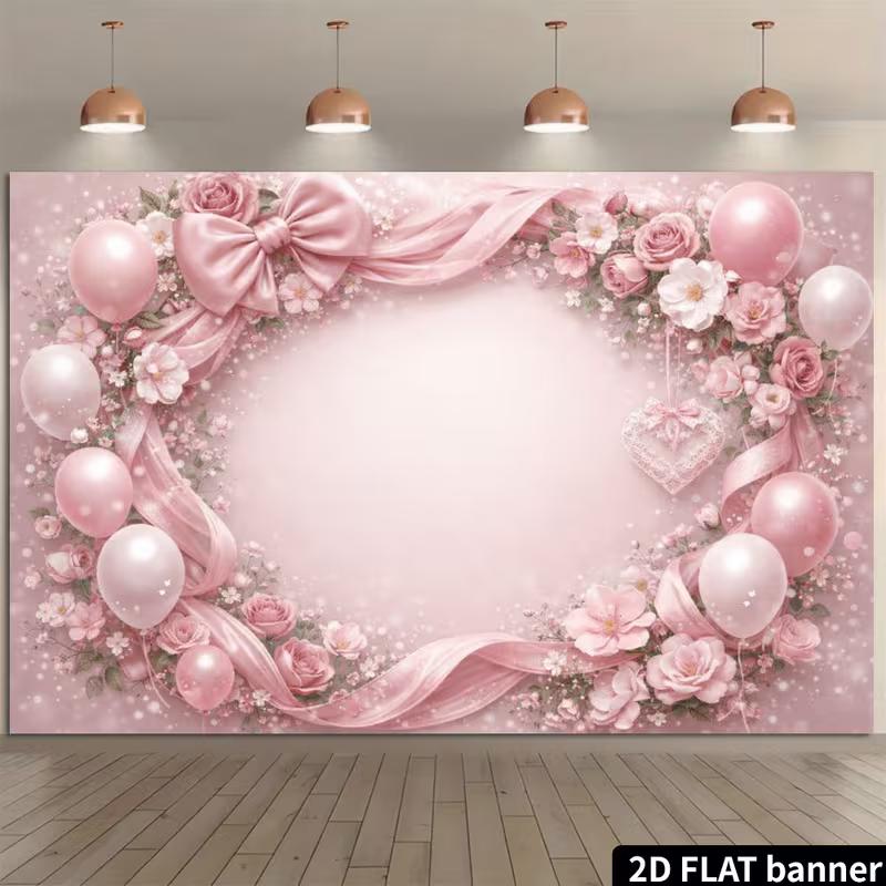 2D Dreamy Pink Rose Backdrop with Satin Ribbons, Balloons & Glitter Baby Girl Party Background 47.2x31.5inch/120*80cm
2D Dreamy Pink Rose Backdrop with Satin Ribbons, Balloons & Glitter Baby Girl Party Background 47.2x31.5inch/120*80cm