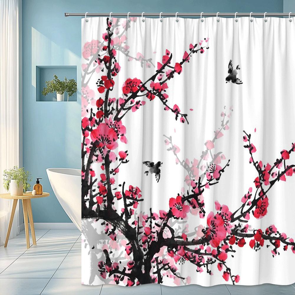 Chinese Ink Plum Blossom Shower Curtain Red Flowers Birds Artistic Design Eastern Aesthetic Decor Waterproof Quick Setup W60H190(CM)-1 Pcs
Chinese Ink Plum Blossom Shower Curtain Red Flowers Birds Artistic Design Eastern Aesthetic Decor Waterproof Quick Setup W60H190(CM)-1 Pcs