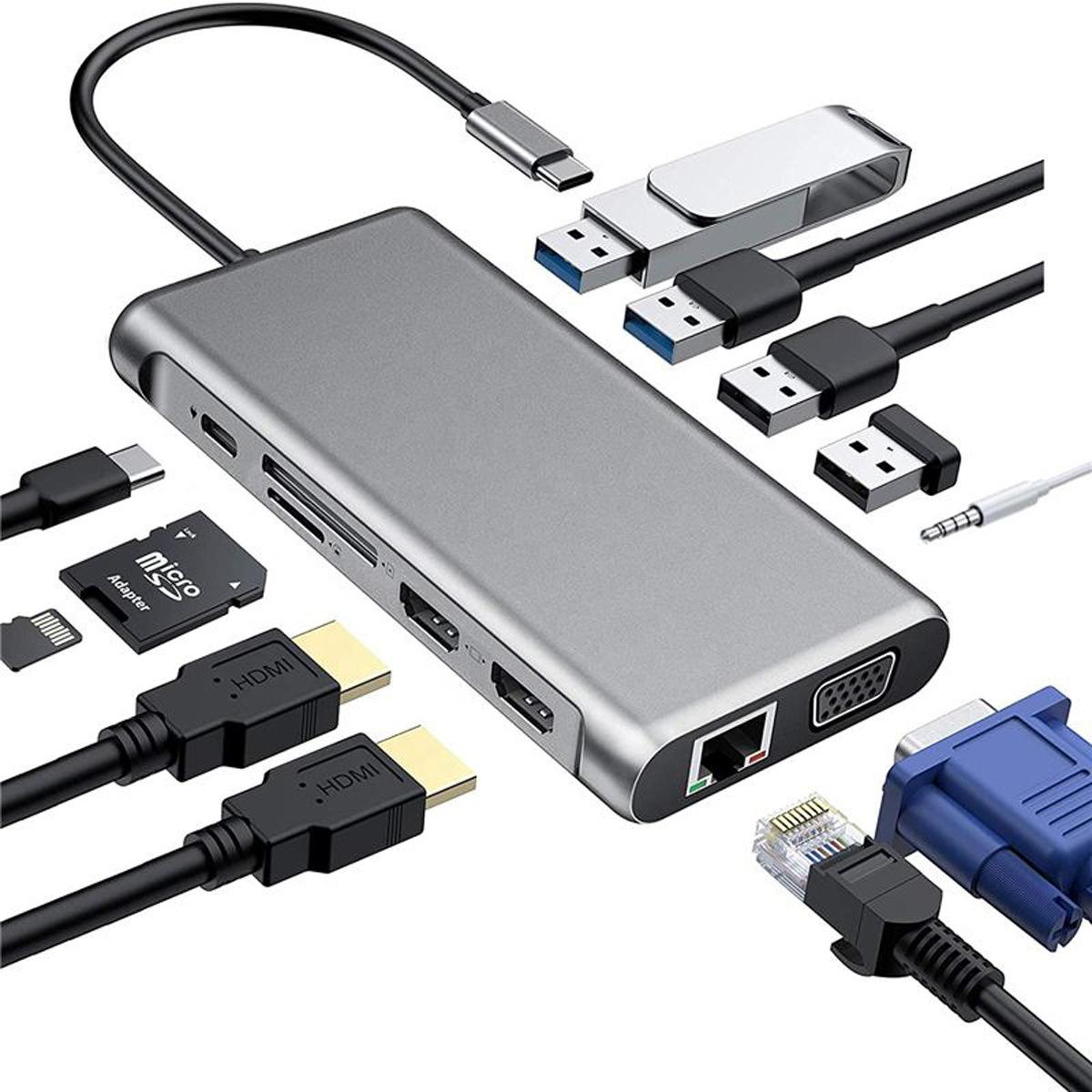 12 in 1 USB C To Dual 4K HDMI Hub with Ethernet,VGA, Audio,4 Port USB,SD/TF Card, Type C for Macbook Pro and Samsung S9 S10 Etc серый
12 in 1 USB C To Dual 4K HDMI Hub with Ethernet,VGA, Audio,4 Port USB,SD/TF Card, Type C for Macbook Pro and Samsung S9 S10 Etc серый
