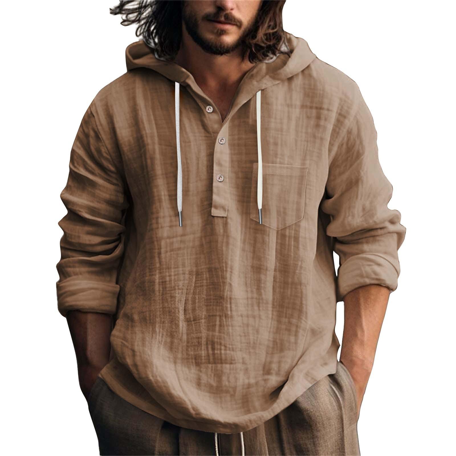Men s Summer Solid Color Pocket Cotton Linen Long Sleeve Button Hooded M коричневый
Men s Summer Solid Color Pocket Cotton Linen Long Sleeve Button Hooded M коричневый