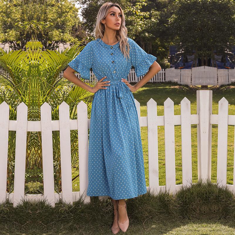 Летнее платье с принтом, круглым вырезом, оборкой по краю, короткими рукавами, завязками, в черный горошек XL синий
Летнее платье с принтом, круглым вырезом, оборкой по краю, короткими рукавами, завязками, в черный горошек XL синий