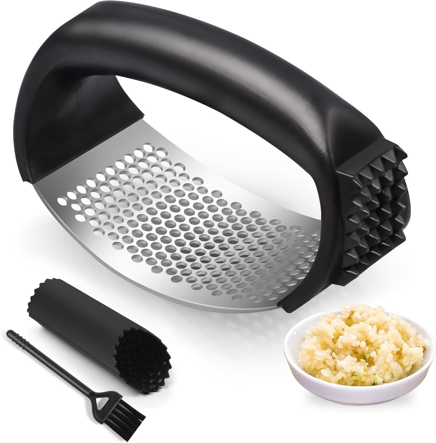 Garlic Press Rocker Stainless Steel Garlic Mincer Garlic Crusher Easy-Squeeze Tool with Peeler and Cleaning Brush for Smashing
Garlic Press Rocker Stainless Steel Garlic Mincer Garlic Crusher Easy-Squeeze Tool with Peeler and Cleaning Brush for Smashing