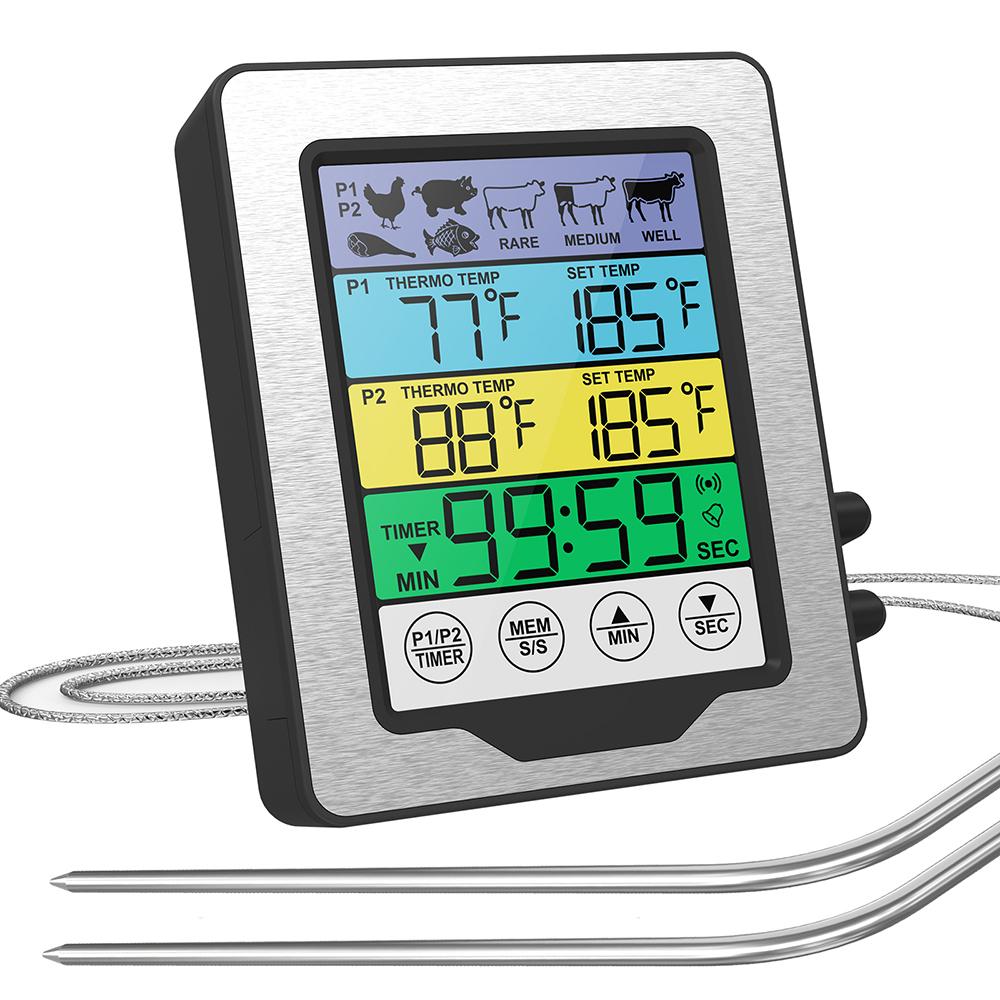 Dual Probe Digital Kitchen Oven Meat Thermometeer Fahrenheit Celsius Conversion Countdown/Timer LCD Backlight BBQ Thermometer срібний
Dual Probe Digital Kitchen Oven Meat Thermometeer Fahrenheit Celsius Conversion Countdown/Timer LCD Backlight BBQ Thermometer срібний