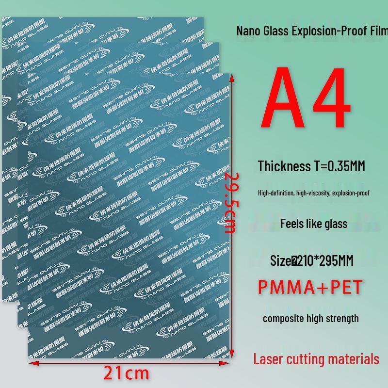 High-Strength Laser-Cut 9H Nano Glass Explosion-Proof Anti-Scratch A4 HD Transparent PMMA Composite Film Nano Glass Explosion-Proof Film
High-Strength Laser-Cut 9H Nano Glass Explosion-Proof Anti-Scratch A4 HD Transparent PMMA Composite Film Nano Glass Explosion-Proof Film