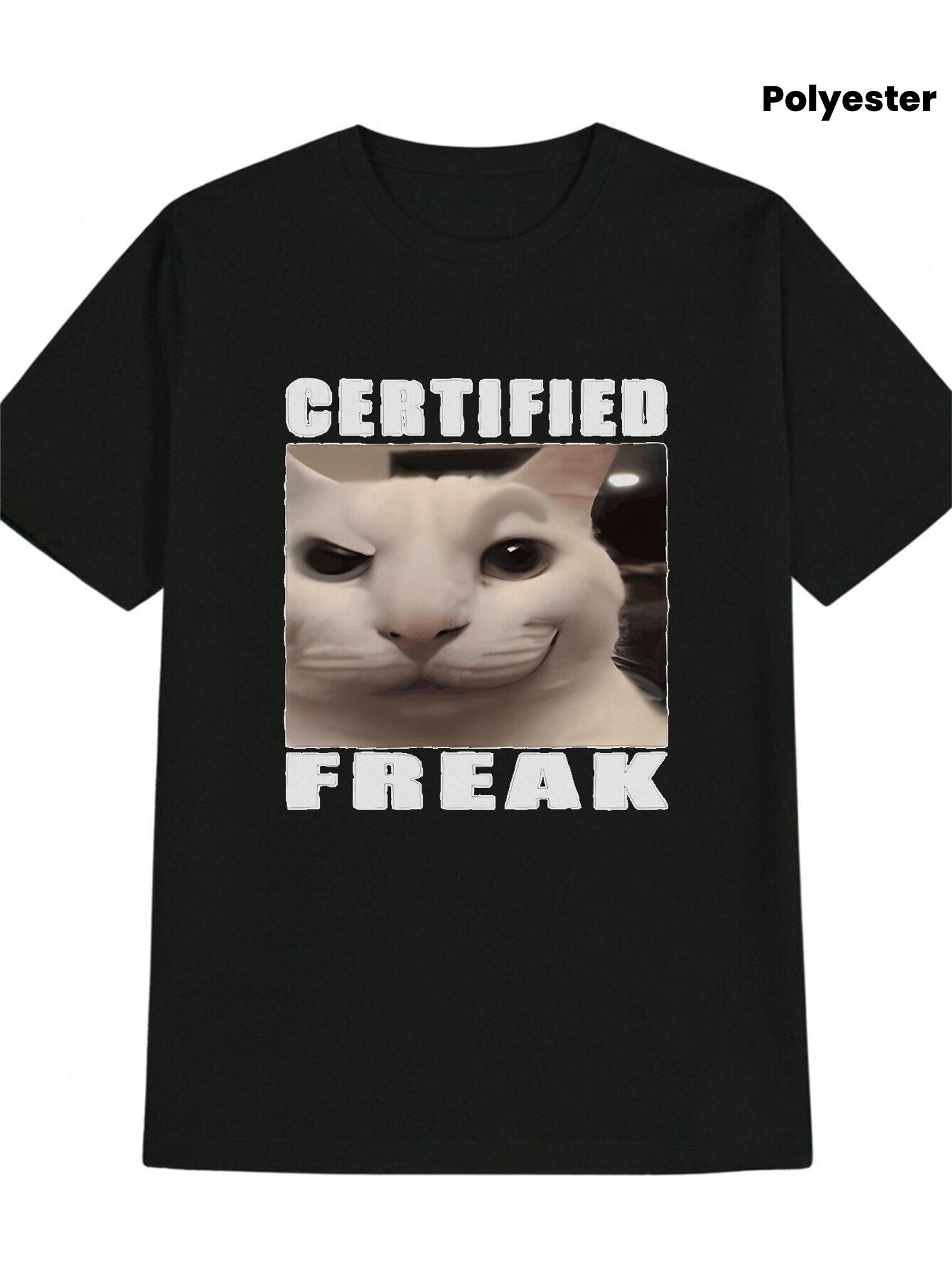 Casual Crew Neck T-shirt with Certified Freak Cat Face Print S
Casual Crew Neck T-shirt with Certified Freak Cat Face Print S