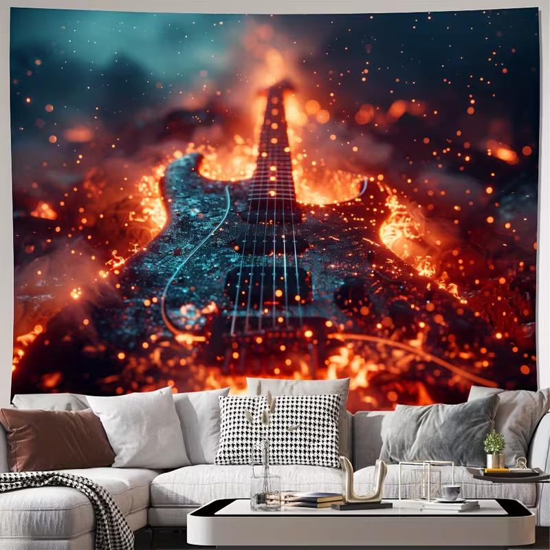 2D Fiery Electric Guitar with Sparks Tapestry Cool Rock Music Fire Guitar Wall Decor Cloth for Home & Bedroom 47.2x31.5inch/120*80cm
2D Fiery Electric Guitar with Sparks Tapestry Cool Rock Music Fire Guitar Wall Decor Cloth for Home & Bedroom 47.2x31.5inch/120*80cm