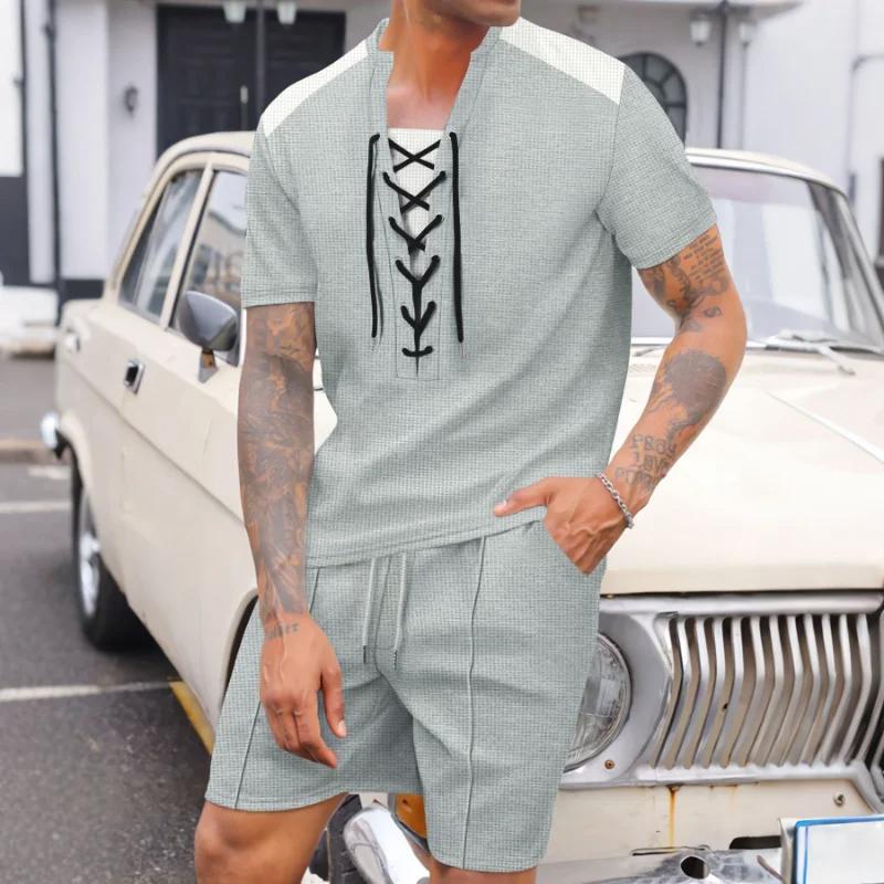 Men s Summer Lace-Up T-Shirt Shorts Set Casual Contrast Shoulder Two-Piece Outfit XXXL сірий
Men s Summer Lace-Up T-Shirt Shorts Set Casual Contrast Shoulder Two-Piece Outfit XXXL сірий