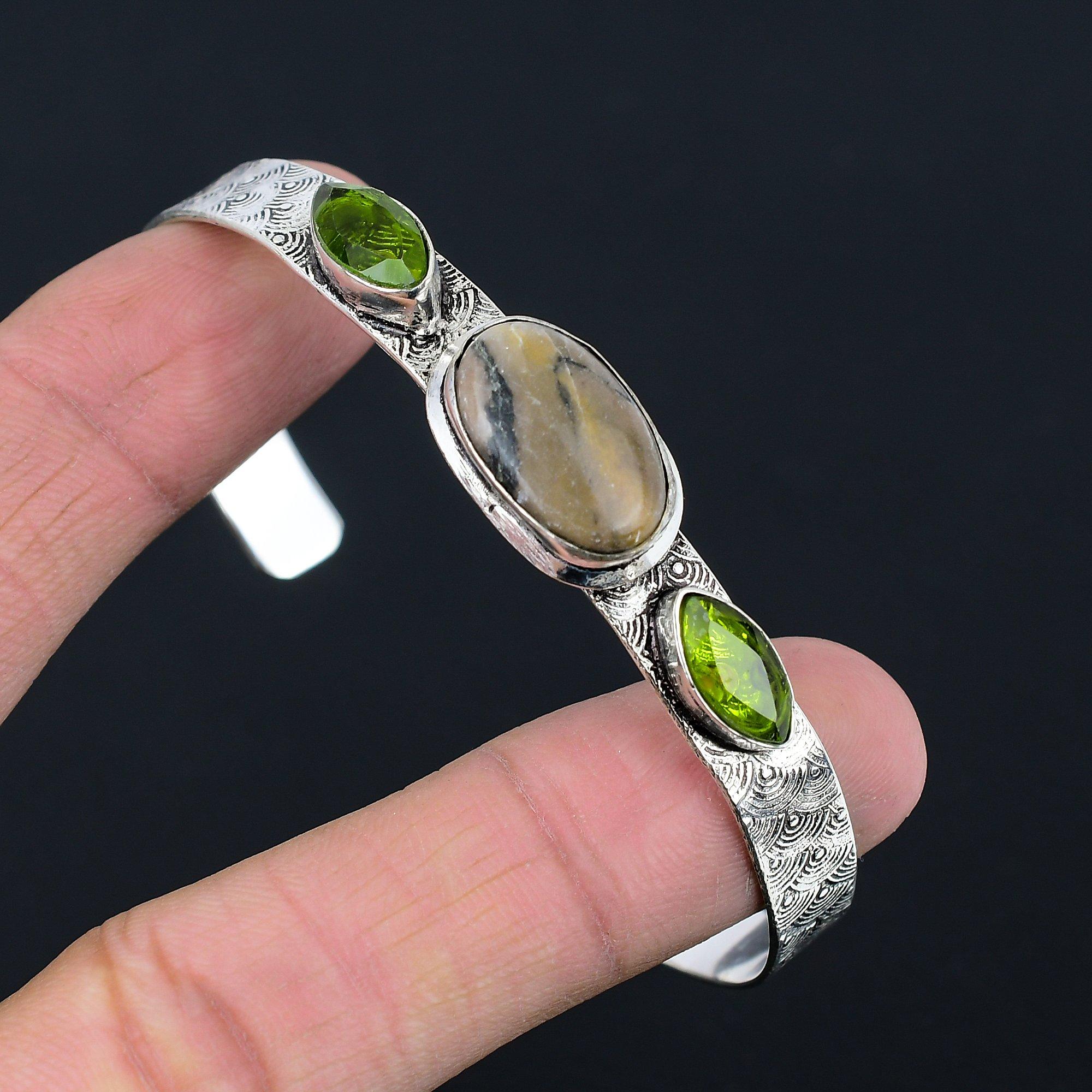 Daughters Day Sale Spider Web Jasper Stone Peridot 925 Silver Bangle Bracelet Adjustable
Daughters Day Sale Spider Web Jasper Stone Peridot 925 Silver Bangle Bracelet Adjustable