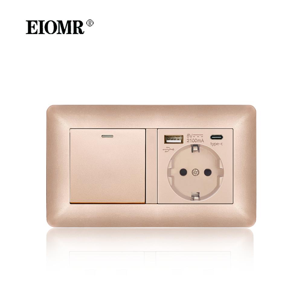 EIOMR Одинарна розетка з портами USB Type-C Подвійна розетка Вигнута Вогнестійка панель з полікарбонату 16А Золота ЄС Стандарт Розетки 1Gang 1Way Socket-2
EIOMR Одинарна розетка з портами USB Type-C Подвійна розетка Вигнута Вогнестійка панель з полікарбонату 16А Золота ЄС Стандарт Розетки 1Gang 1Way Socket-2