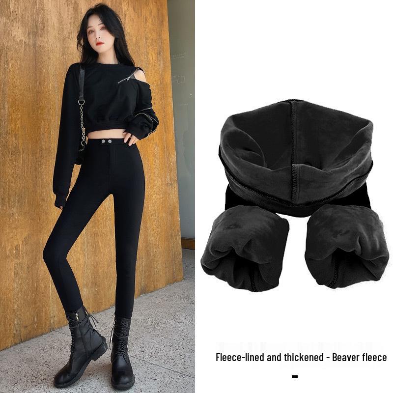 Женские черные леггинсы Kitten Magic - Очень толстые осенне-зимние леггинсы из овечьей шерсти XXXL