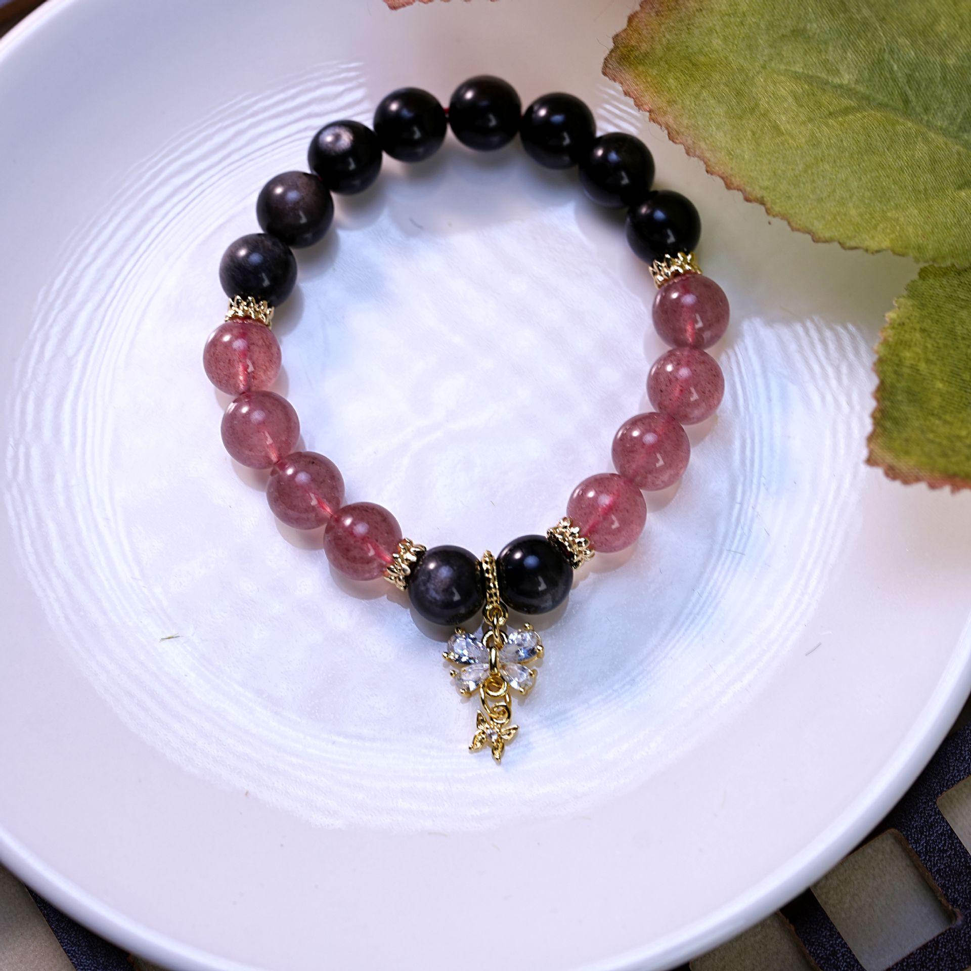 Natural Strawberry Crystal & Silver Obsidian Beaded Women s Bracelet - Light Luxury Fashion Jewelry
Natural Strawberry Crystal & Silver Obsidian Beaded Women s Bracelet - Light Luxury Fashion Jewelry