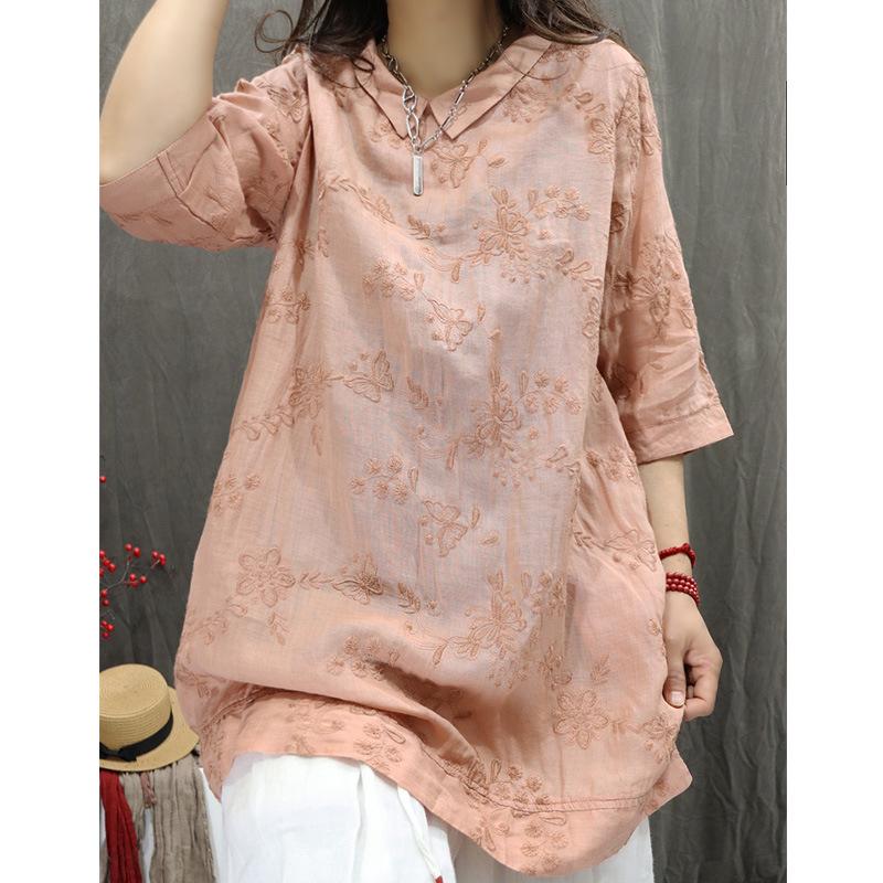 Summer Retro Embroidered Doll Collar Loose Fit Shirt XXL рожевий
Summer Retro Embroidered Doll Collar Loose Fit Shirt XXL рожевий